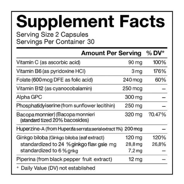 Alpha GPC Phosphatidylserine Bacopa Monnieri Huperzine -A & Ginkgo Biloba - Image 2