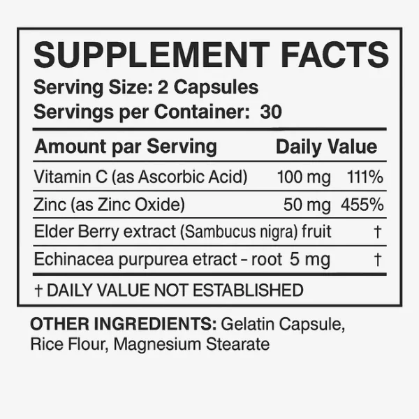 Elderberry, Zinc & Vitamin C Immunity Capsules - Image 2