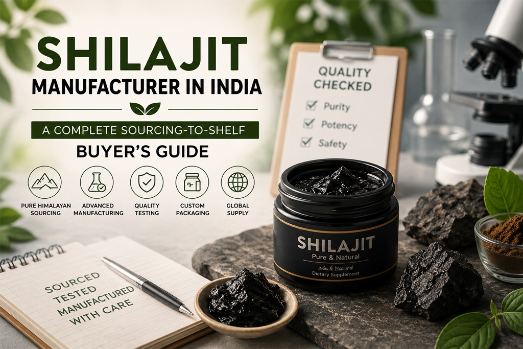 Shilajit Manufacturer in India showcasing premium Shilajit resin, quality testing, and manufacturing process
